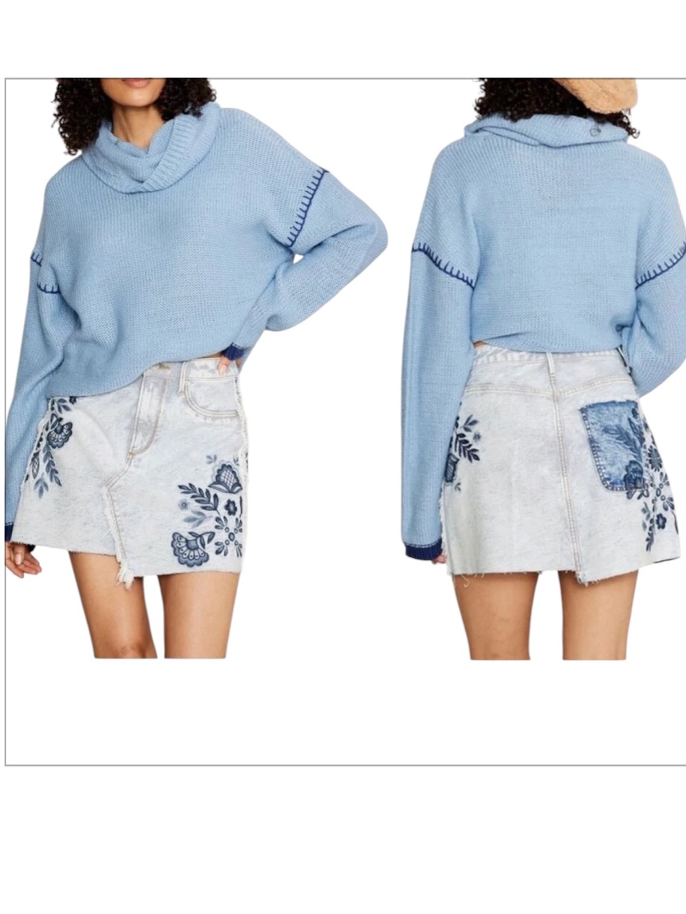 Driftwood Sage Skirt X Nordic High Rice Acid Wash Embroidered Mini Skirt Size 31